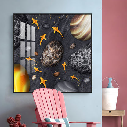 Fish With Black Background Premium Acrylic Square Wall Art