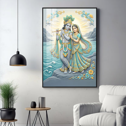Radha Krishna Swaroop Premium Acrylic Vertical Wall Art