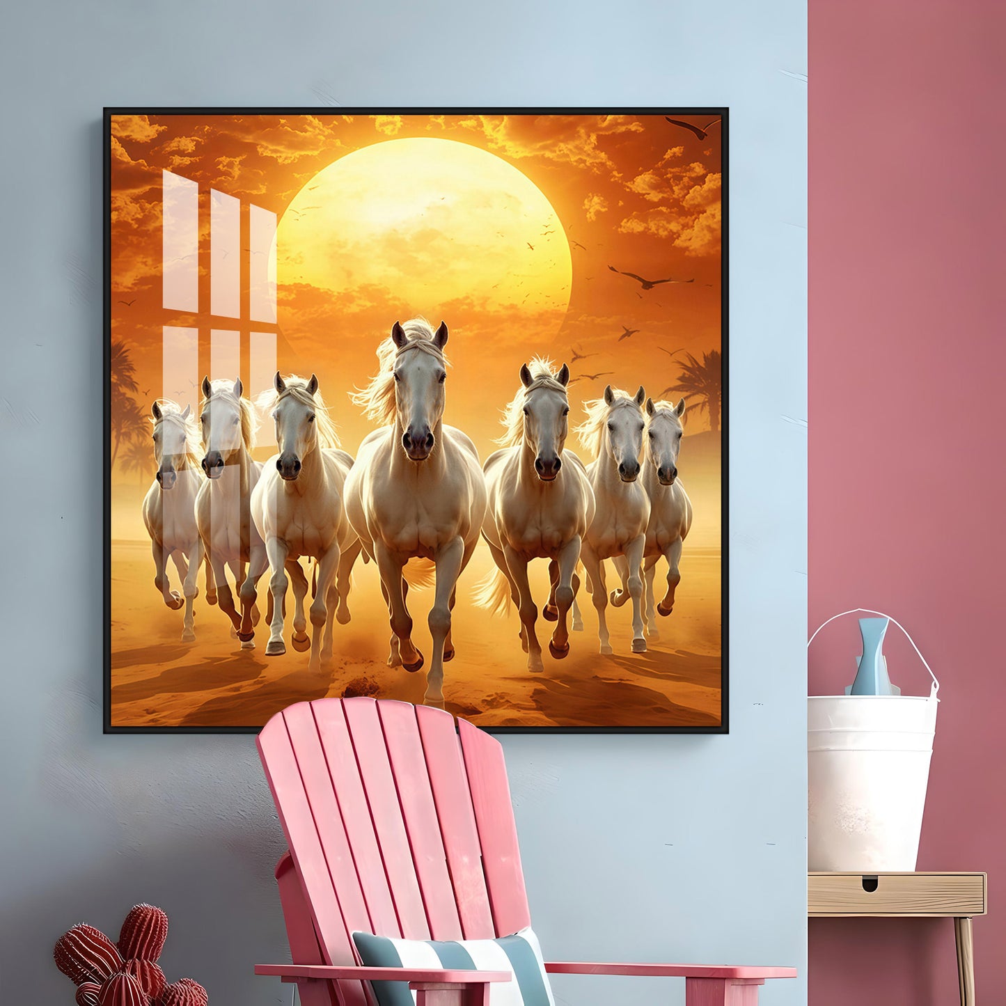 Seven White Horses Premium Acrylic Square Wall Art