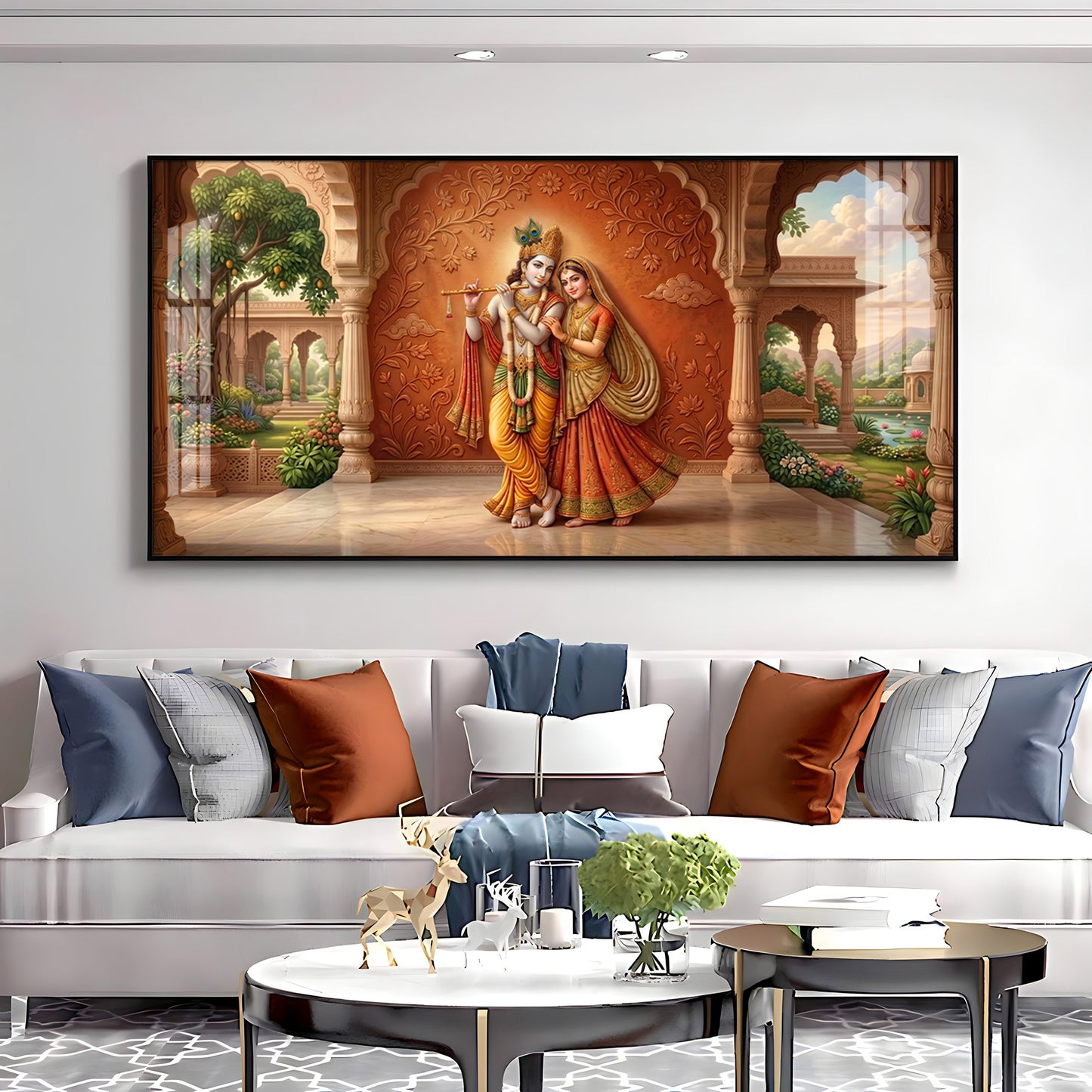 Lord Krishna With Shri Radha Premium Acrylic Horizontal Wall Art