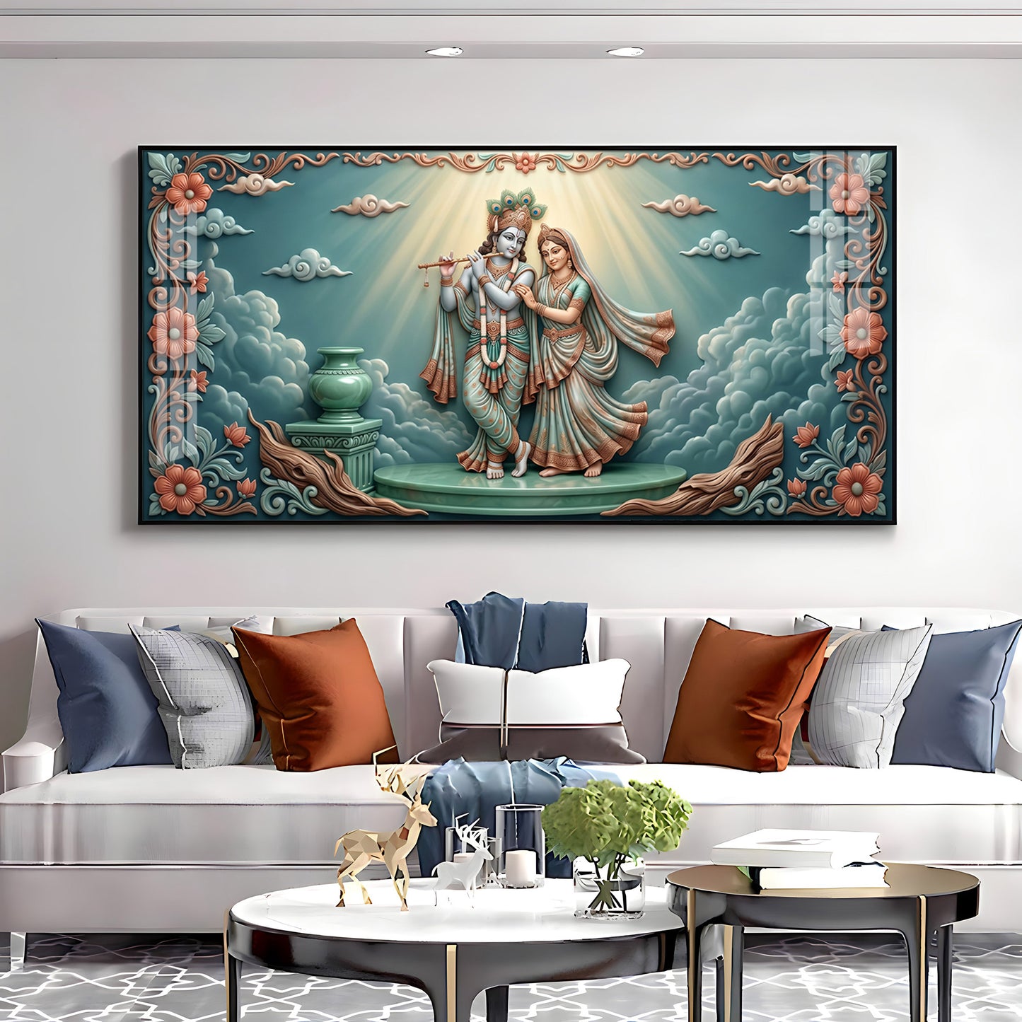Radha Krishna In A Devotional Pose Premium Acrylic Horizontal Wall Art
