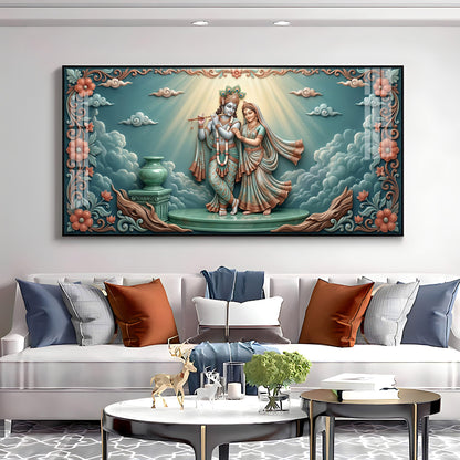 Radha Krishna In A Devotional Pose Premium Acrylic Horizontal Wall Art