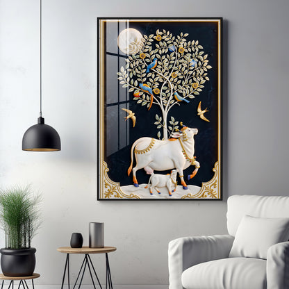 Kamdhenu Cow Premium Acrylic Vertical Wall Art