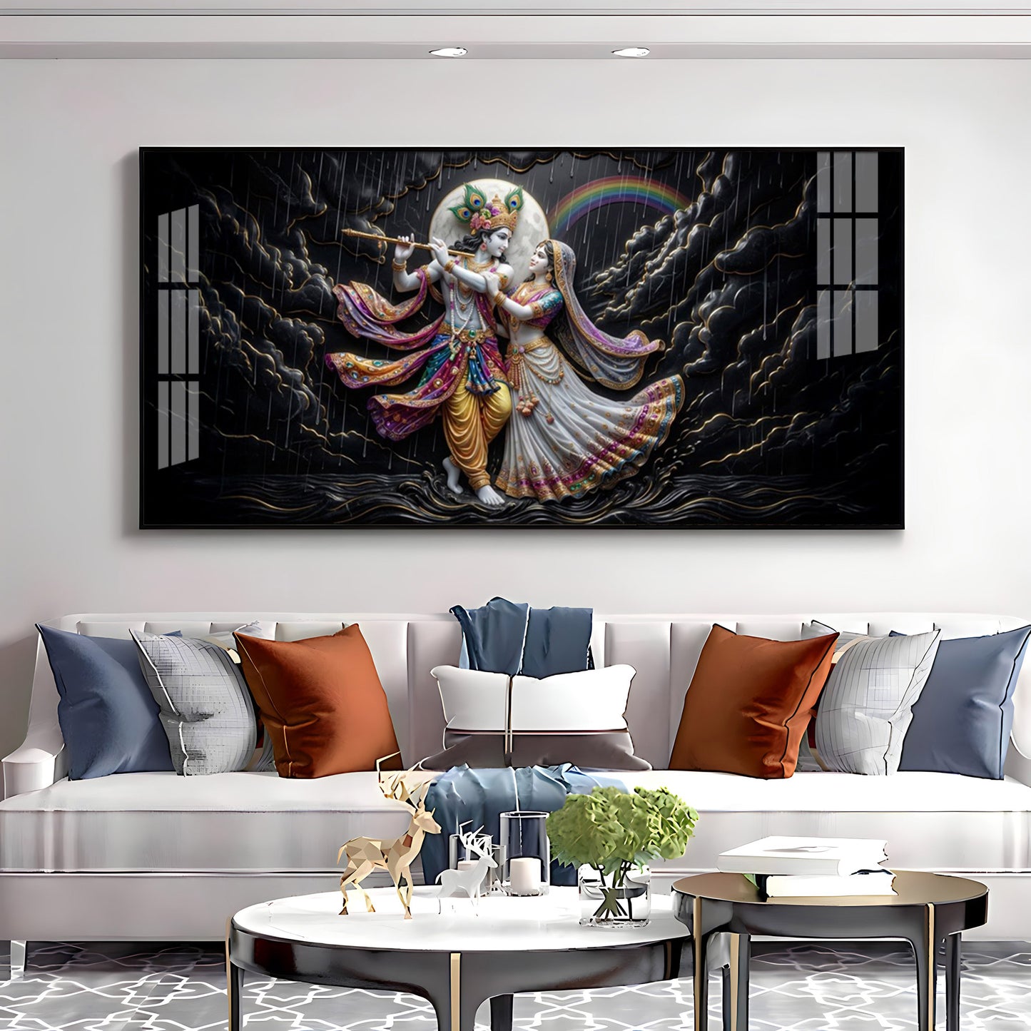 Radha Krishna High Contrast Black Backdrop Premium Acrylic Horizontal Wall Art