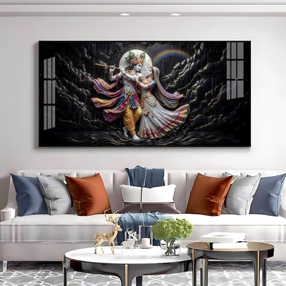 Radha Krishna High Contrast Black Backdrop Premium Acrylic Horizontal Wall Art