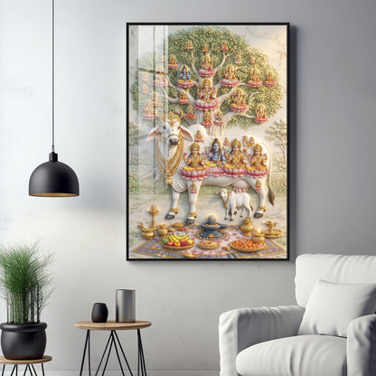 Om Namho Shri Kamdhenu Cow Premium Acrylic Vertical Wall Art