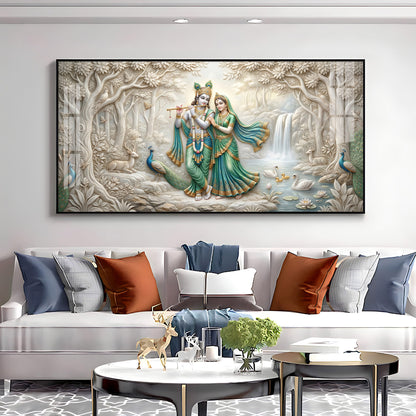 Radha Krishna Standing Together Premium Acrylic Horizontal Wall Art