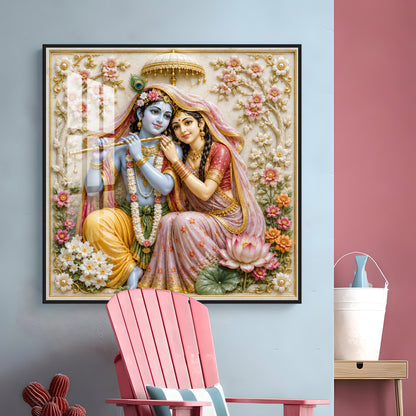 Radha Krishna Floral Premium Acrylic Square Wall Art