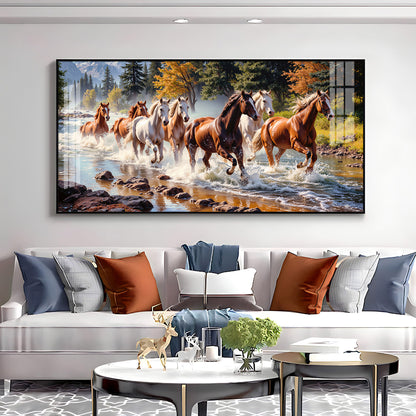 Running Horses in River Premium Acrylic Horizontal Wall Art