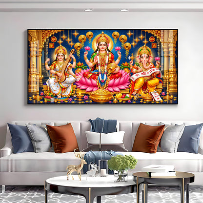 Maa Lakshmi, Ganesha and Saraswati Premium Acrylic Horizontal Wall Art