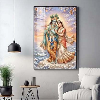 Lord Krishna With Shri Radha Premium Acrylic Vertical Wall Art