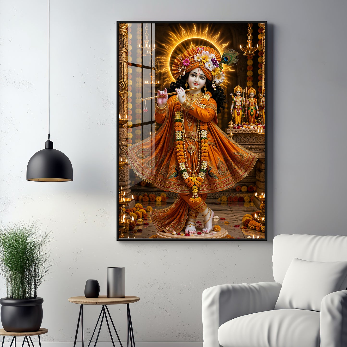 Lord Krishna Playing The Flute Premium Acrylic Vertical Wall Art