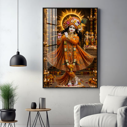 Lord Krishna Playing The Flute Premium Acrylic Vertical Wall Art