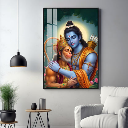 Lord Rama And Hanuman Brotherhood Premium Acrylic Wall Art