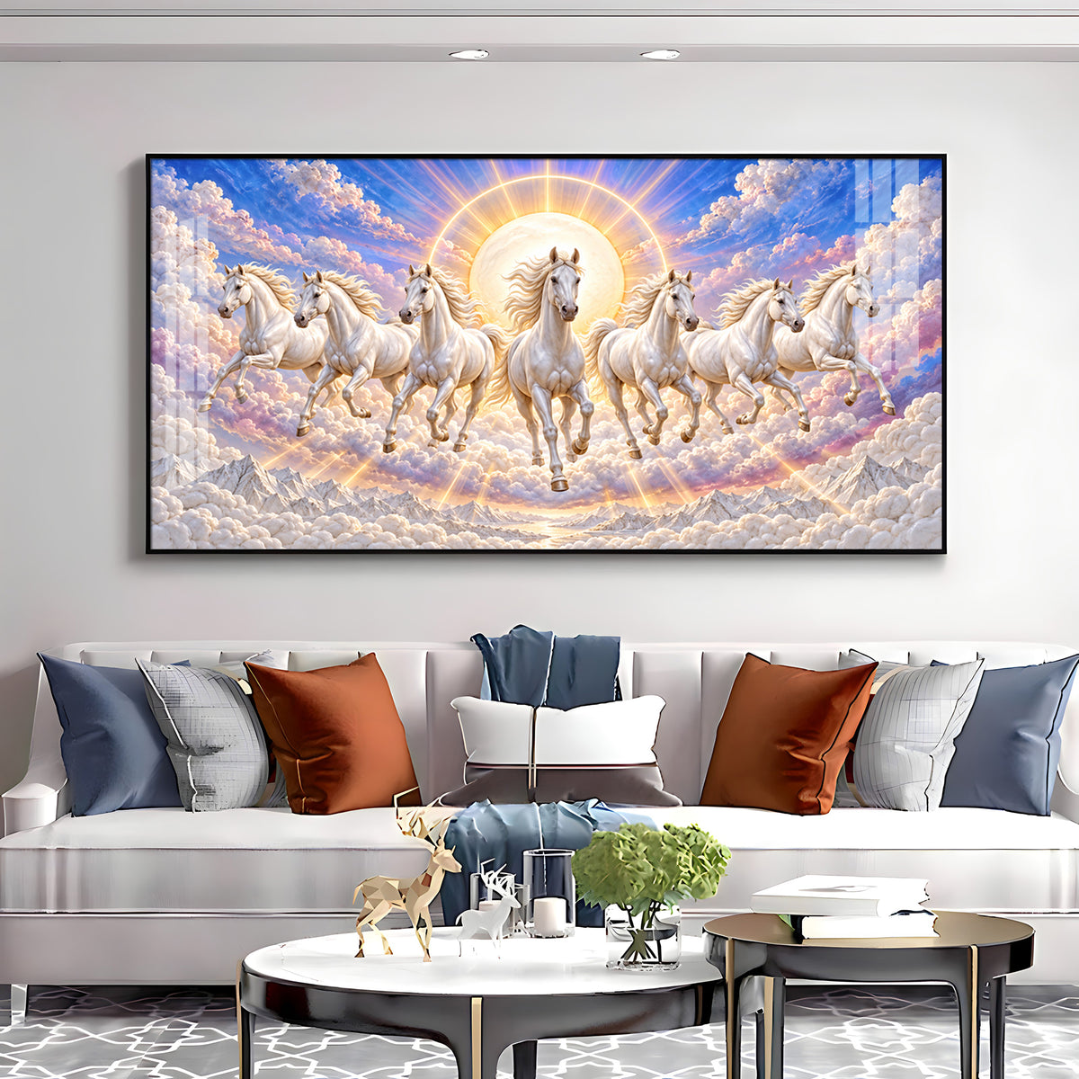 Seven Running Horses Premium Acrylic Horizontal Wall Art