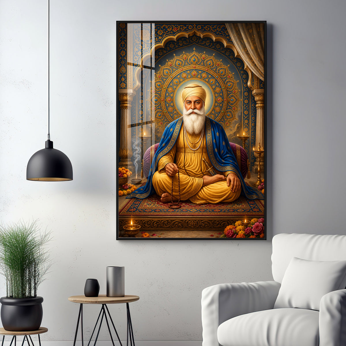 Guru Nanak Dev Ji Golden Halo Premium Acrylic Vertical Wall Art