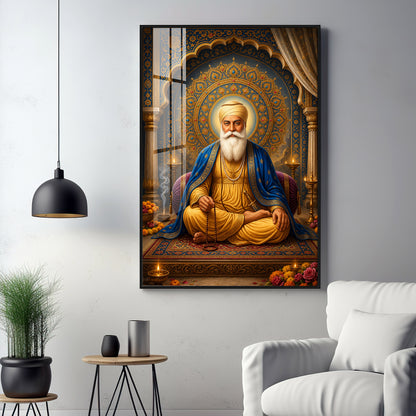 Guru Nanak Dev Ji Golden Halo Premium Acrylic Vertical Wall Art