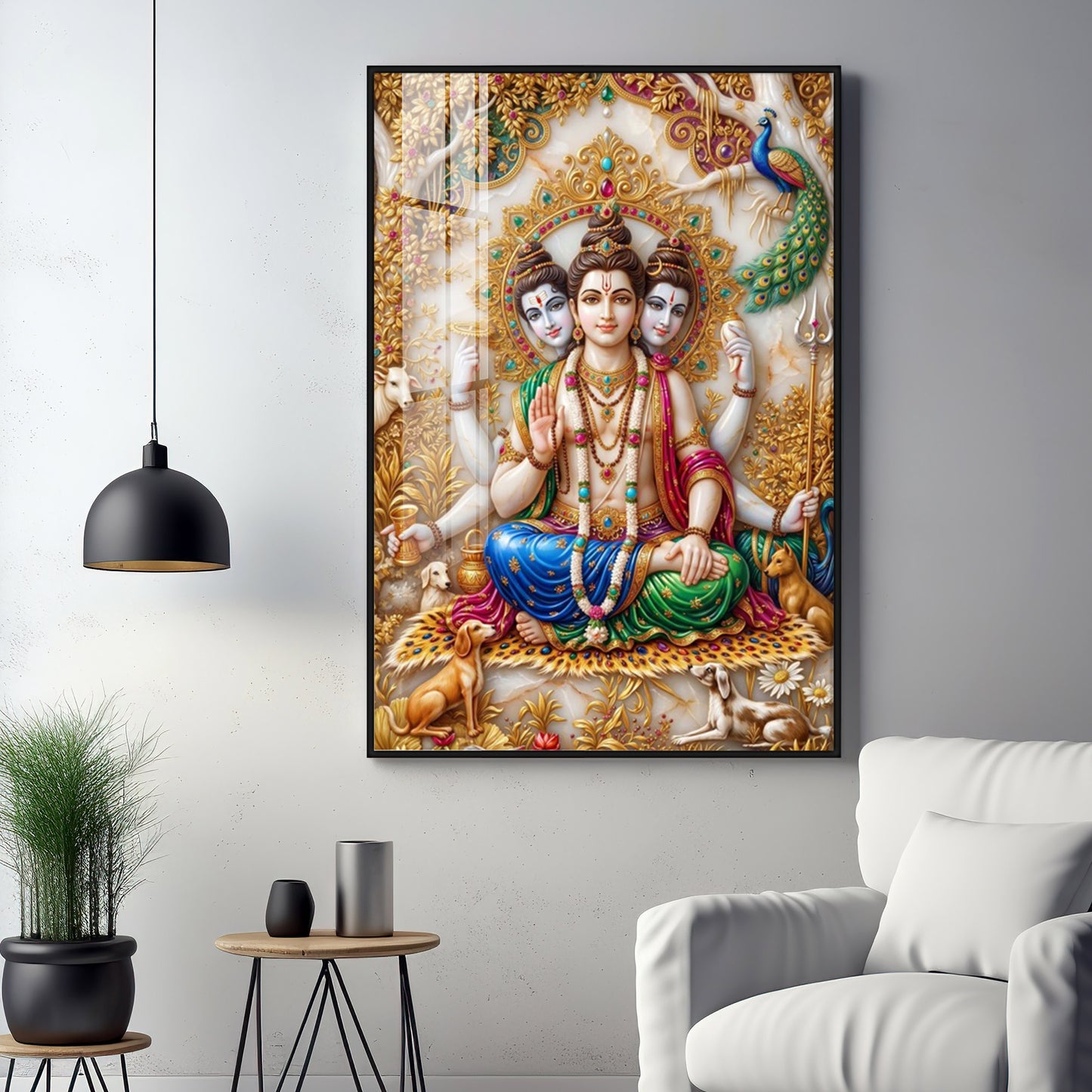Hindu Lord Dattatreya Swamy Premium Acrylic Vertical Wall Art