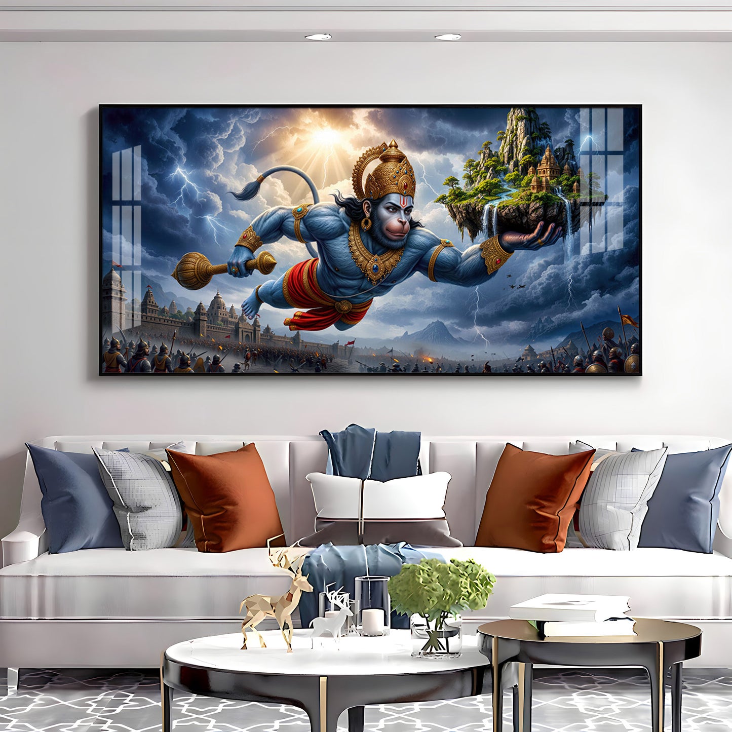 Mahabali Hanuman With Sanjivani Mountain Premium Acrylic Horizontal Wall Art