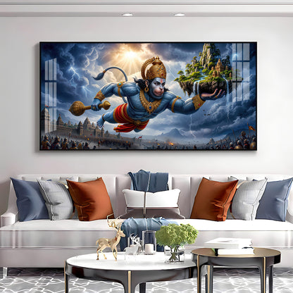 Mahabali Hanuman With Sanjivani Mountain Premium Acrylic Horizontal Wall Art
