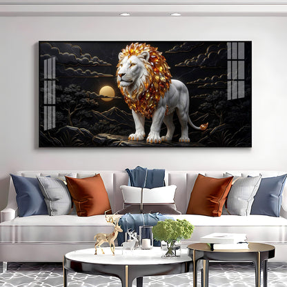 Majestic White & Gold Lion Premium Acrylic Horizontal Wall Art
