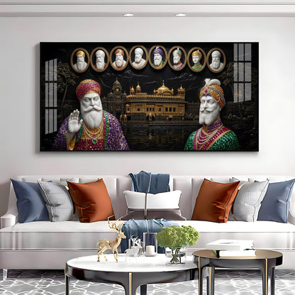 Ten Sikh Gurus & The Golden Temple Premium Acrylic Horizontal Wall Art