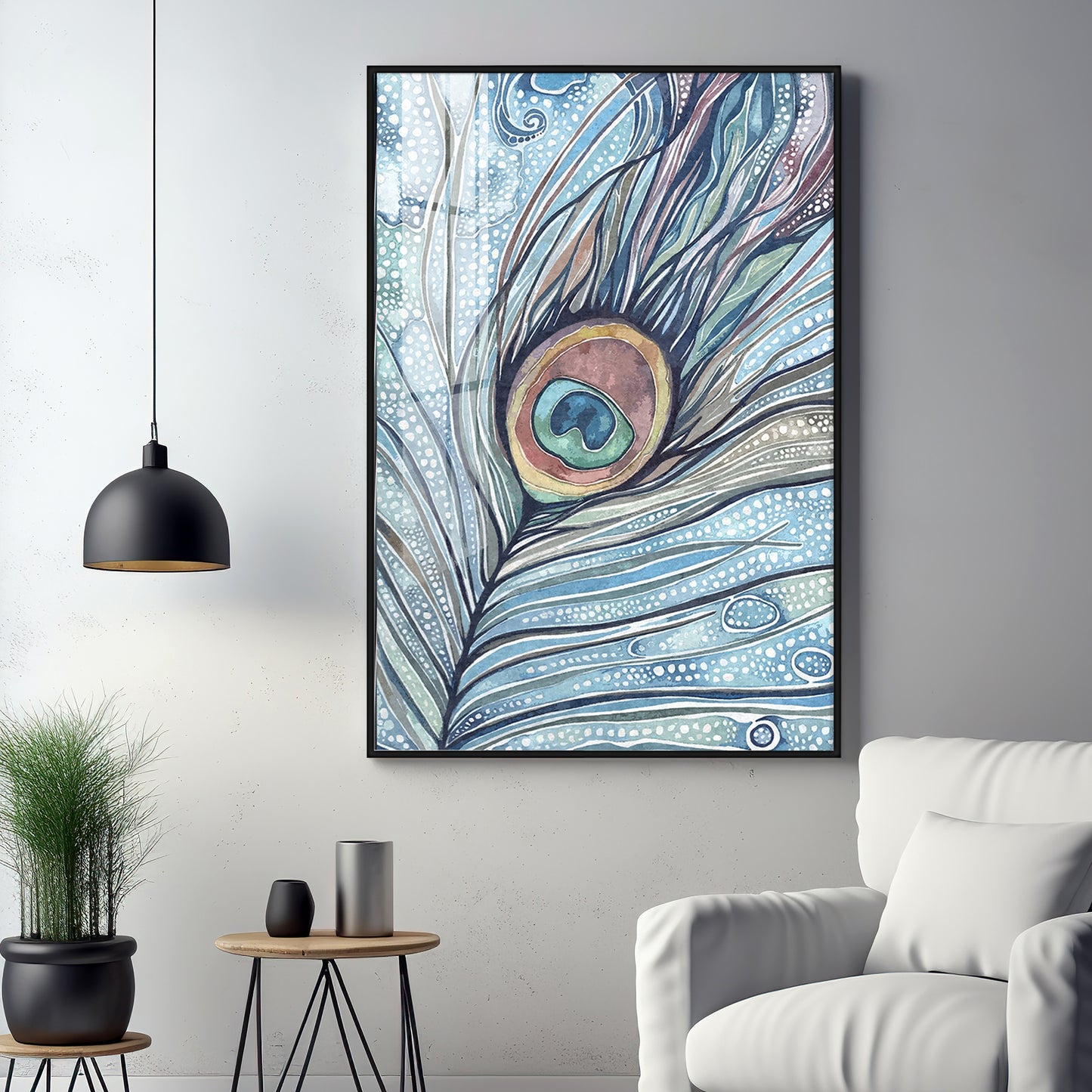 Abstract Peacock Feather Premium Acrylic Vertical Wall Art