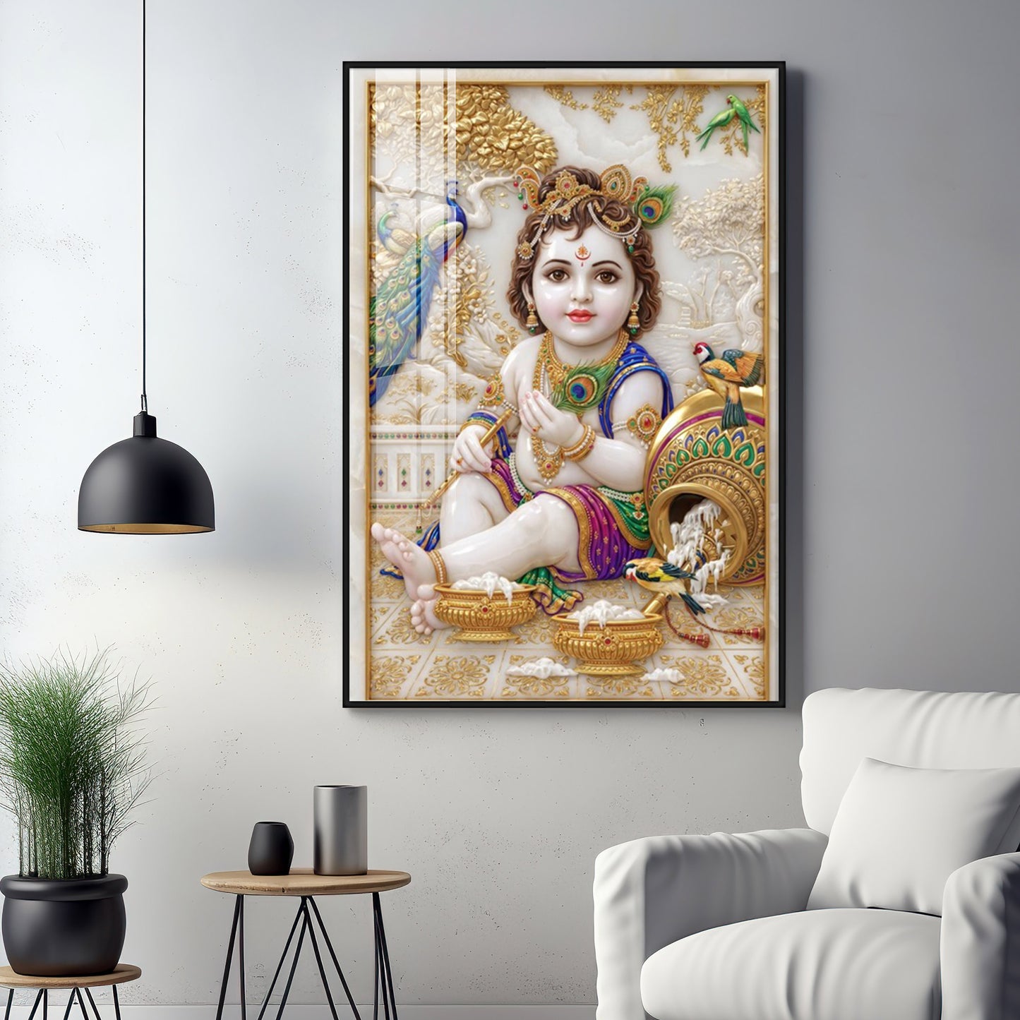 Divine Little Kanha Ji Premium Acrylic Vertical Wall Art