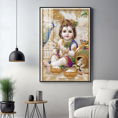 Divine Little Kanha Ji Premium Acrylic Vertical Wall Art