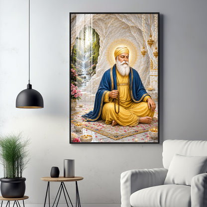 Peaceful Guru Nanak Dev Ji Premium Acrylic Vertical Wall Art