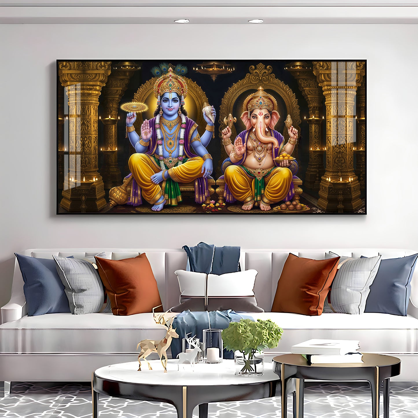 Lord Vishanu & Ganesh Ji Premium Acrylic Horizontal Wall Art