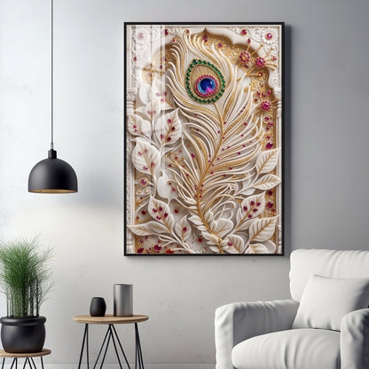 White Peacock Feather Premium Acrylic Vertical Wall Art
