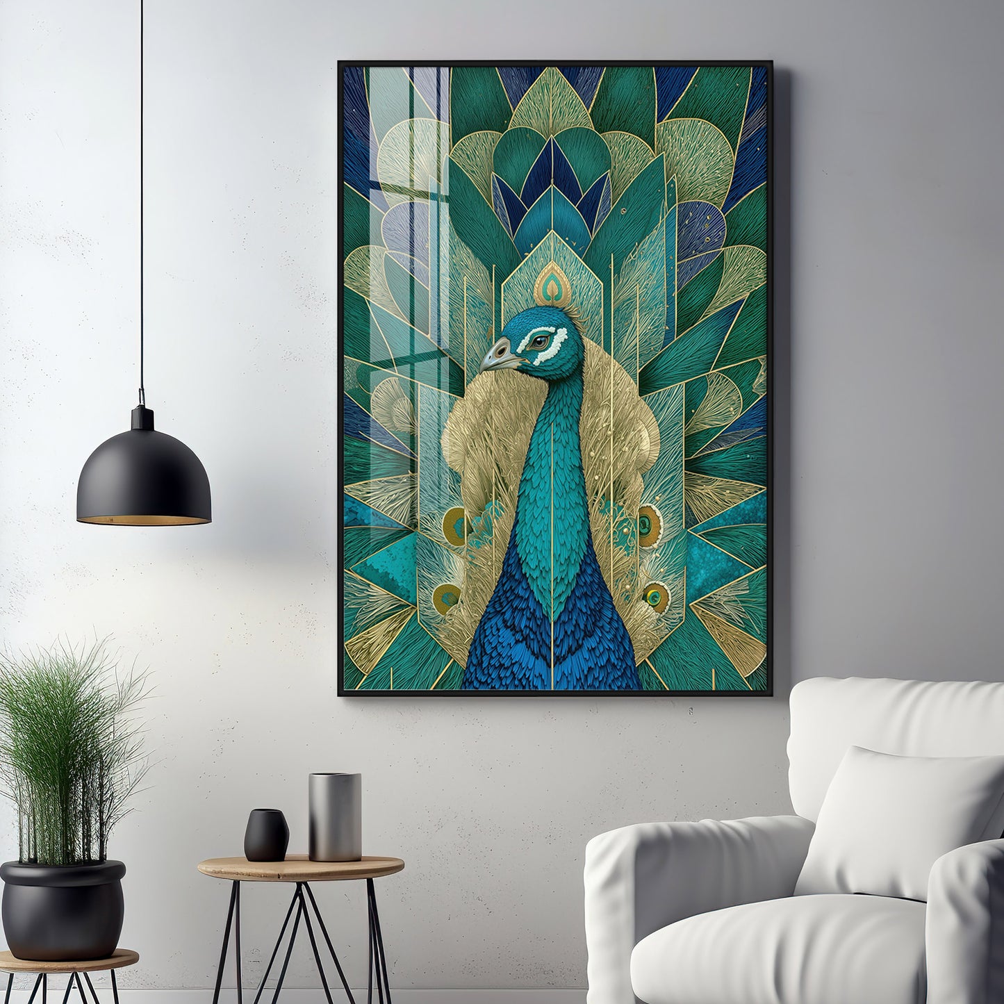 Elegant Teal Peacock Premium Acrylic Vertical Wall Art