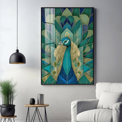 Elegant Teal Peacock Premium Acrylic Vertical Wall Art