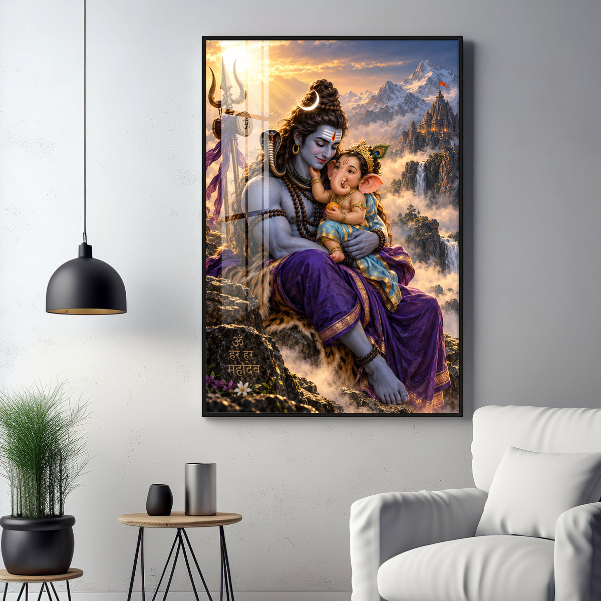 Lord Shiva holding Ganesha Premium Acrylic Vertical Wall Art