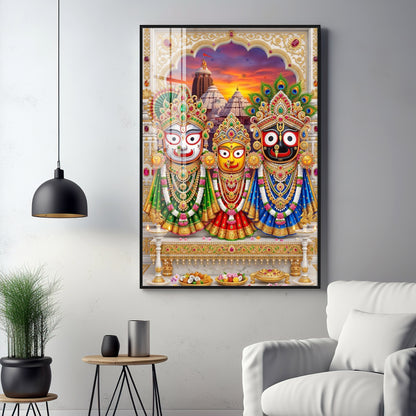 Lord Jagannath, Devi Subhadra & Lord Balabhadra Premium Acrylic Vertical Wall Art