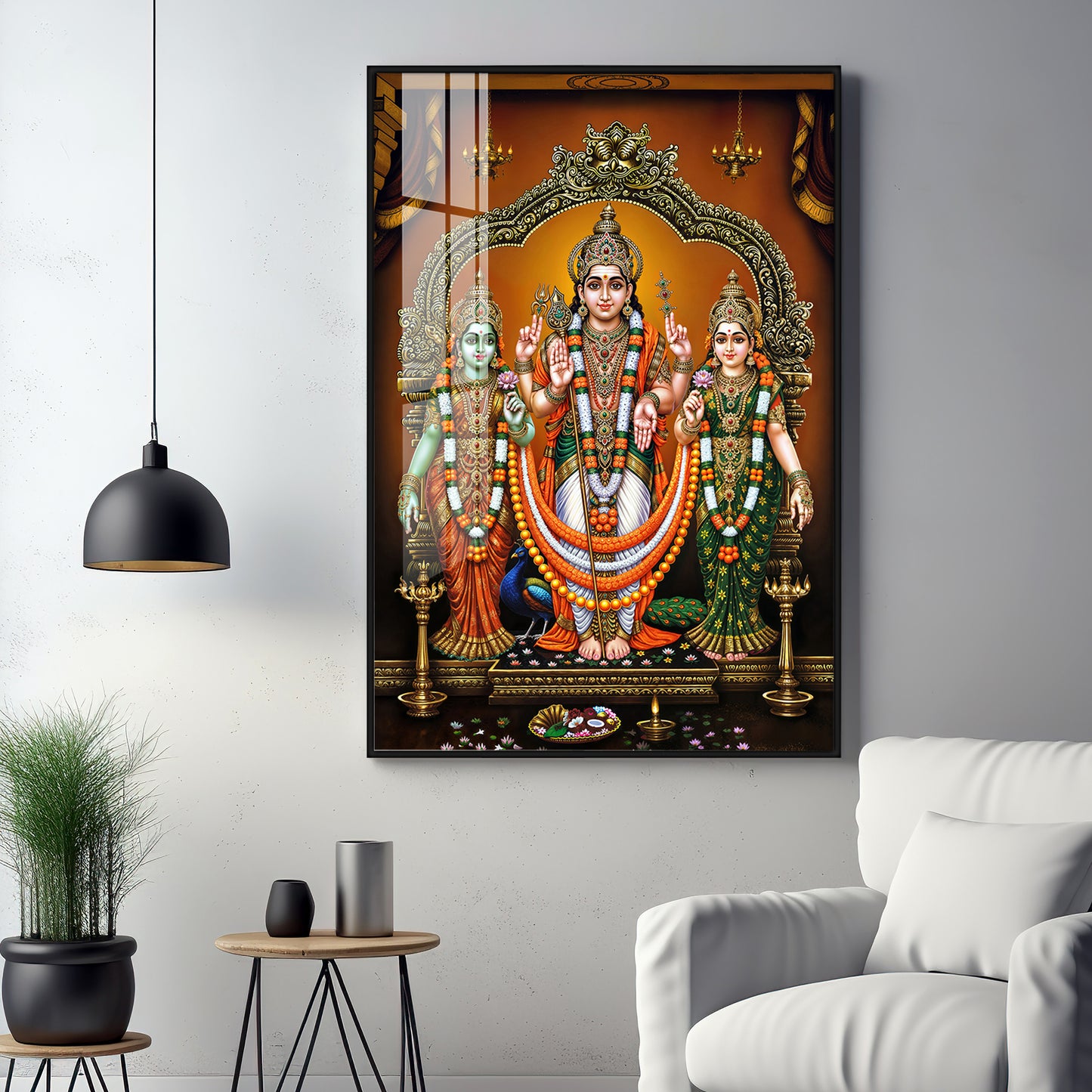 Lord Murugan Valli Deivanai Subramanya Swamy Premium Vertical Acrylic Wall Art