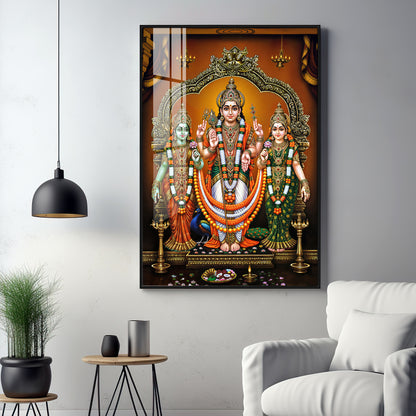 Lord Murugan Valli Deivanai Subramanya Swamy Premium Vertical Acrylic Wall Art