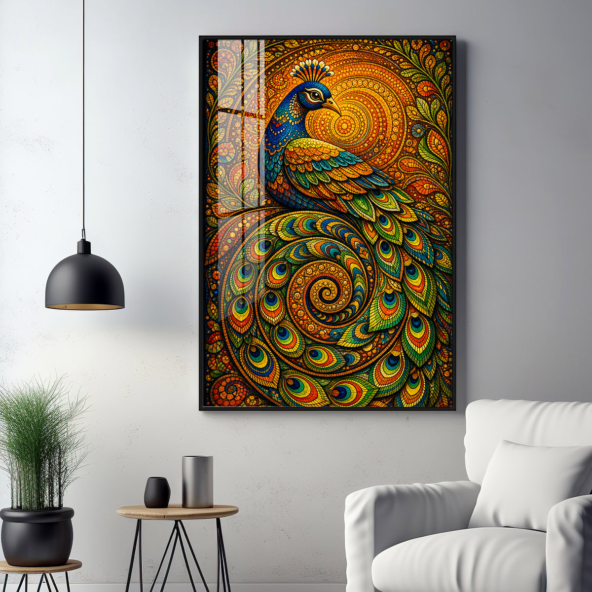 Vibrant Mandala Peacock Premium Acrylic Vertical Wall Art