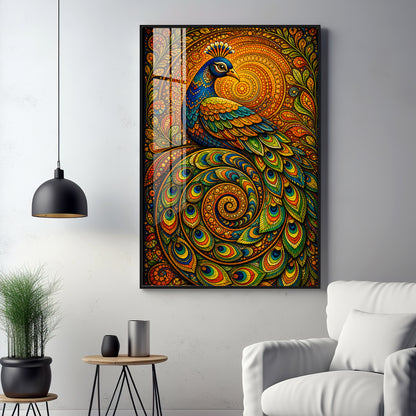 Vibrant Mandala Peacock Premium Acrylic Vertical Wall Art