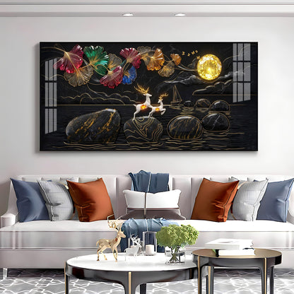 Luxurious Gold Moon and Deerstone Dreams Premium Acrylic Horizontal Wall Art