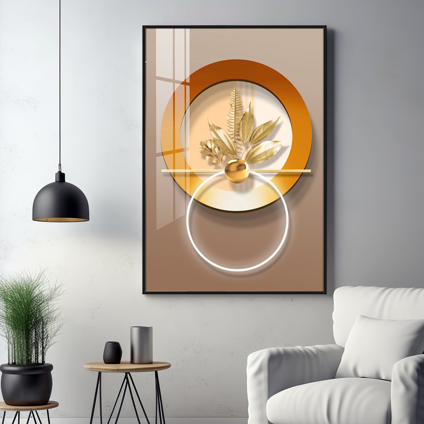 Golden Leaf Embrace Premium Acrylic Vertical Wall Art