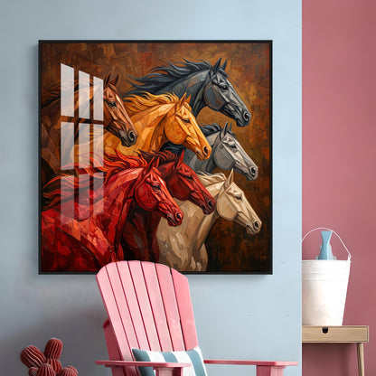 Seven Horses Premium Acrylic Square Wall Art