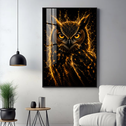 Golden Flame Owl Premium Acrylic Vertical Wall Art