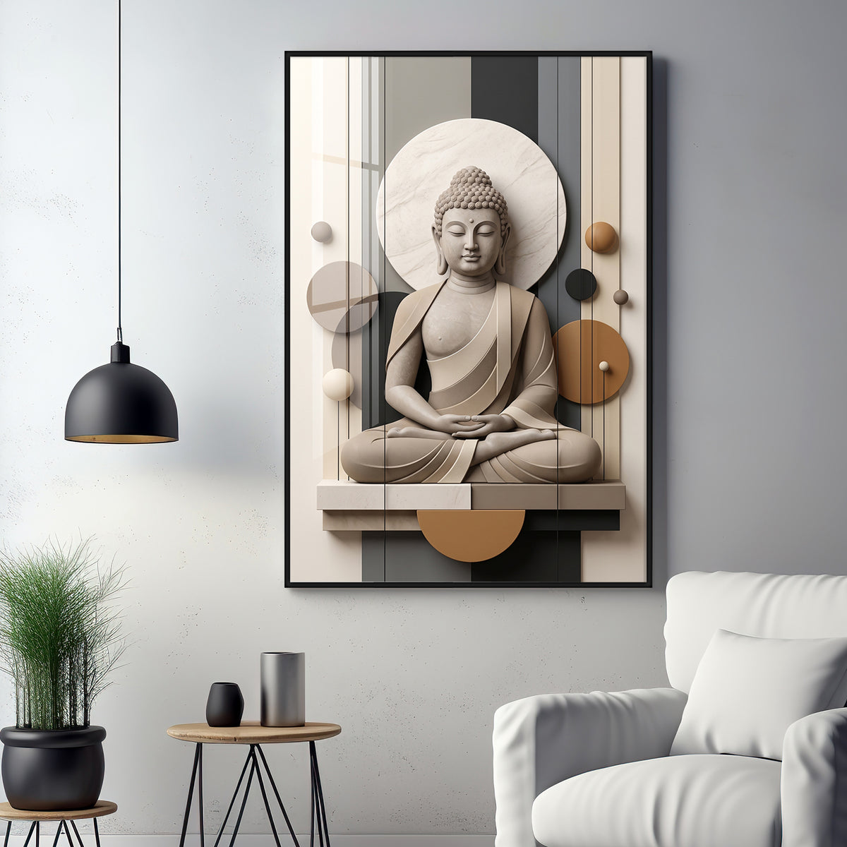 Geometric Meditating Buddha Premium Acrylic Vertical Wall Art
