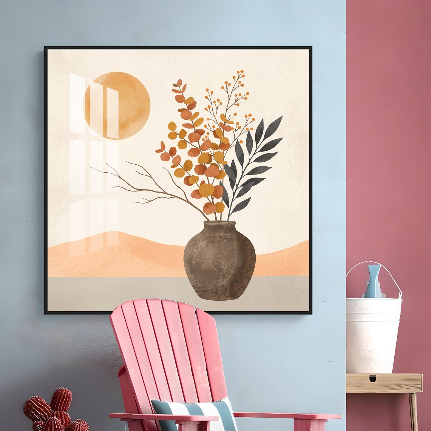 Vase Holding Leaves & Branches Premium Acrylic Square Wall Art