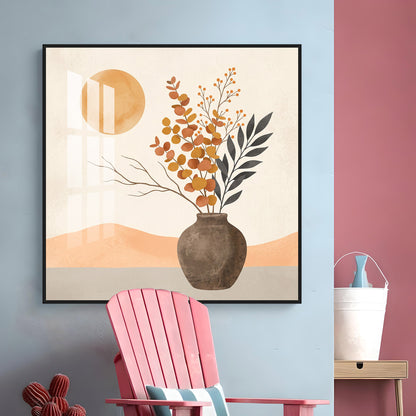 Vase Holding Leaves & Branches Premium Acrylic Square Wall Art