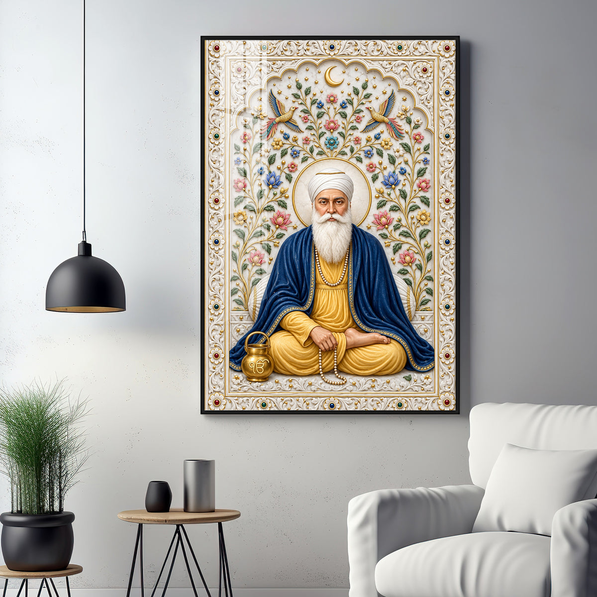 Guru Nanak Devji Blue Shawl Premium Acrylic Vertical Wall Art