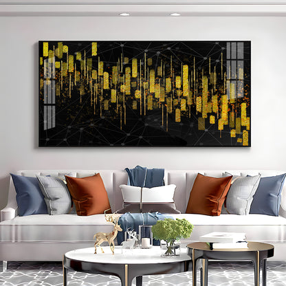 Gold Colored Vertical Lines Premium Acrylic Horizontal Wall Art