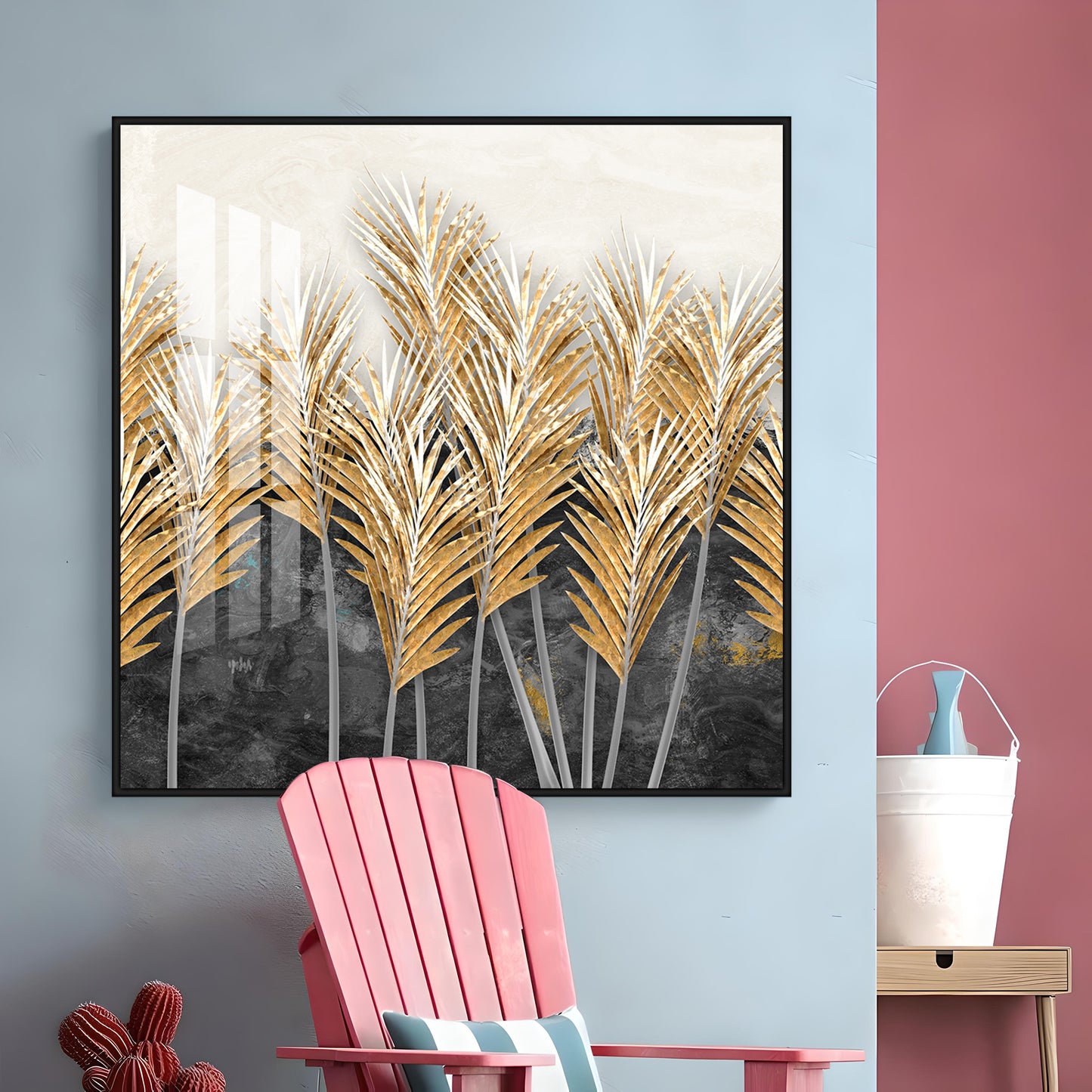 Golden Leafs Plant Premium Acrylic Square Wall Art
